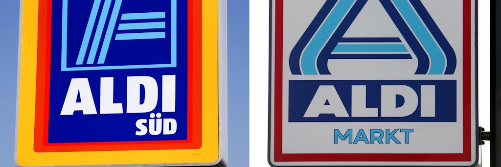 Die unterschiedlichen Logos von Aldi Süd und Nord