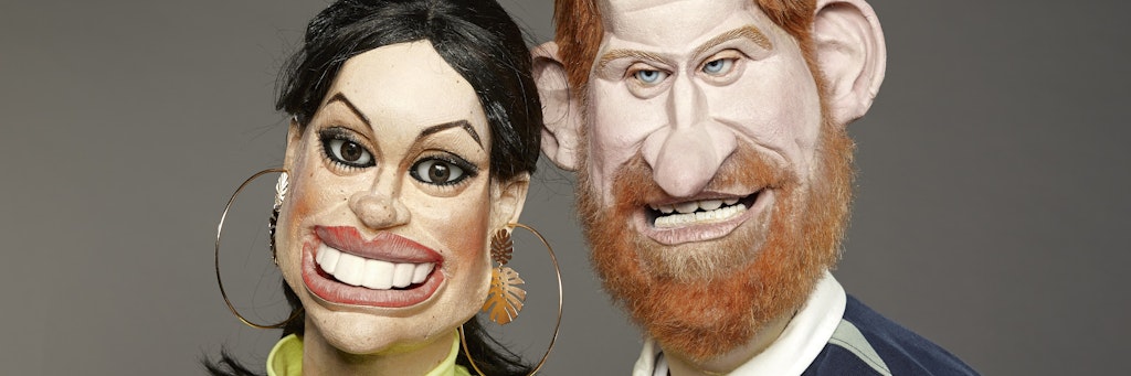 Sie mit großen Kreolen, er mit großen Ohren: Meghan und Harry als „Spitting Image“-Pupen