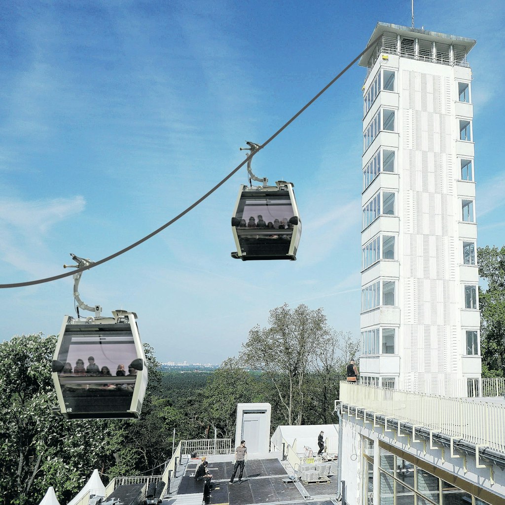 So könnte die Seilbahn aussehen, die zum 29 Meter hohen Müggelturm geplant ist: