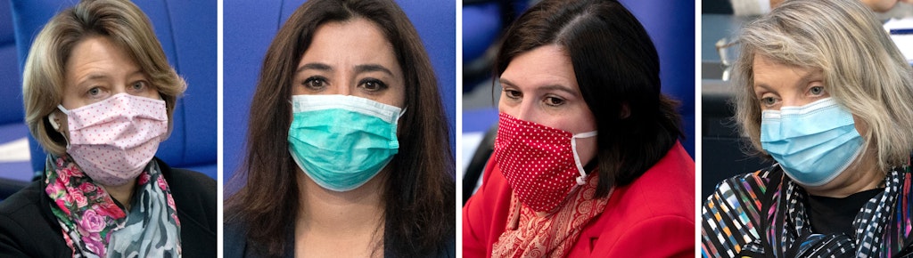 Bei der Sitzung des Bundestags erschienen etliche Abgeordnete mit einem Mund-Nase-Schutz. Die meisten Masken waren selbstgefertigt.