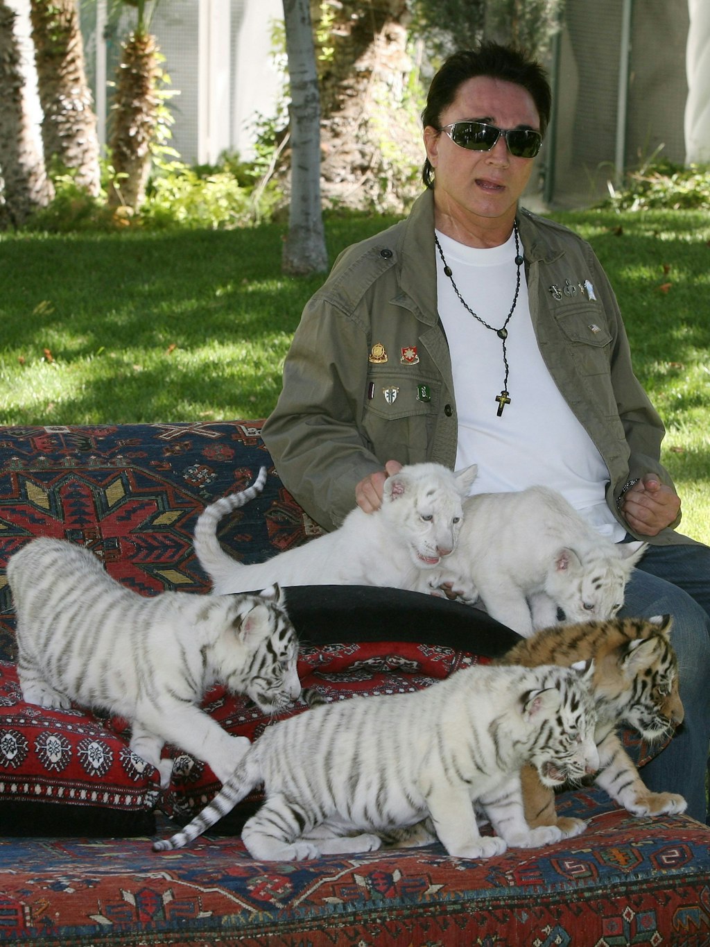 Auch nach dem schrecklichen Unfall mit seinem Tiger Montecore hatte Roy seine Liebe zu den weißen Tigern nicht verloren. Im Garten spielte er oft mit dem Nachwuchs der Tiger-Familie.