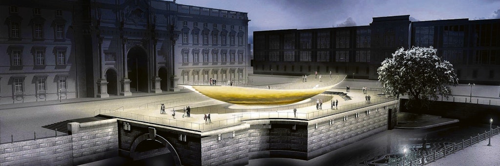 Blick auf das geplante Freiheits- und Einheitsdenkmal in Berlins Mitte. Es soll vor dem neuen Schloss entstehen.<br>
