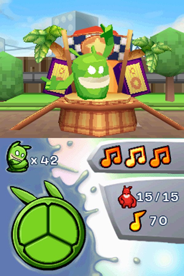 De Blob 2 In „de Blob 2” muss der Spieler einer frechen Farbkugel helfen, den verrückten Wissenschaftler Dr. von Klecks zu stoppen, der mit manipulierter Tinte experimentiert.