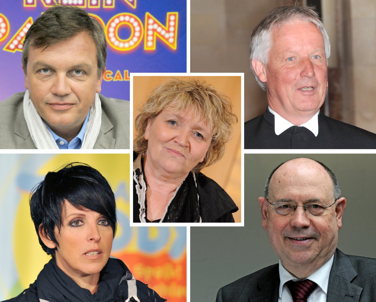 Die Bildkombo zeigt Comedian Hape Kerkeling (oben, l), Pfarrer Jürgen Fliege (oben, r), Sängerin Nena (unten, l), den Vorsitzende der Evangelischen Kirche in Deutschland (EKD) Nikolaus Schneider (unten, r) und Sektenexpertin Ursula Caberta. Caberta nimmt sich die Esoterik-Szene vor - und lässt dabei auch an einige Promis kein gutes Haar.