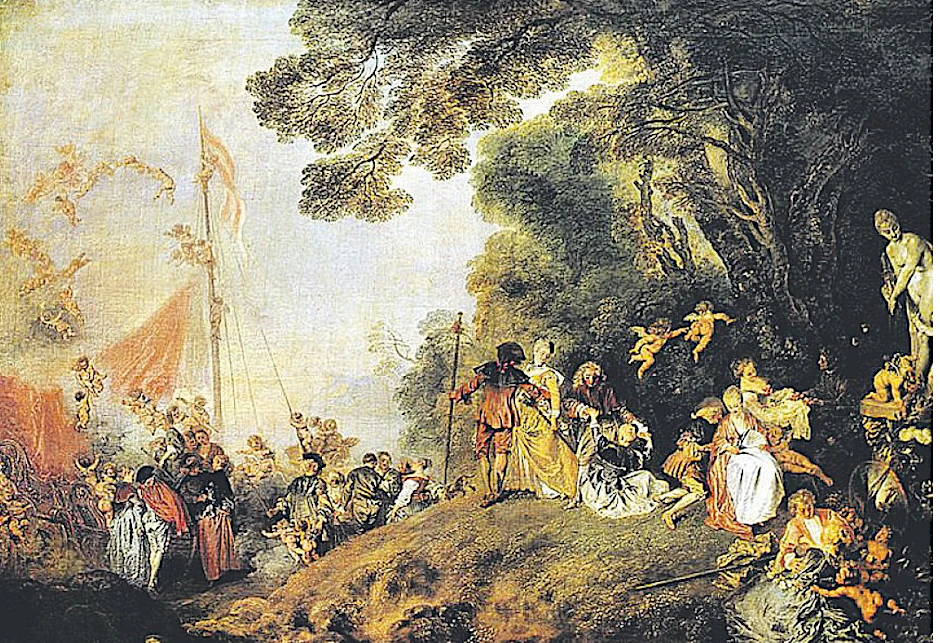 Das Bild „Einschiffung nach Kythera“ malte Antoine Watteau 1712, 1764 kaufte es Friedrich der Große für sein Berliner Schloss. 1962 kam es als „Leihgabe“ der Hohenzollern ins Schloss Charlottenburg, wo es heute noch hängt.