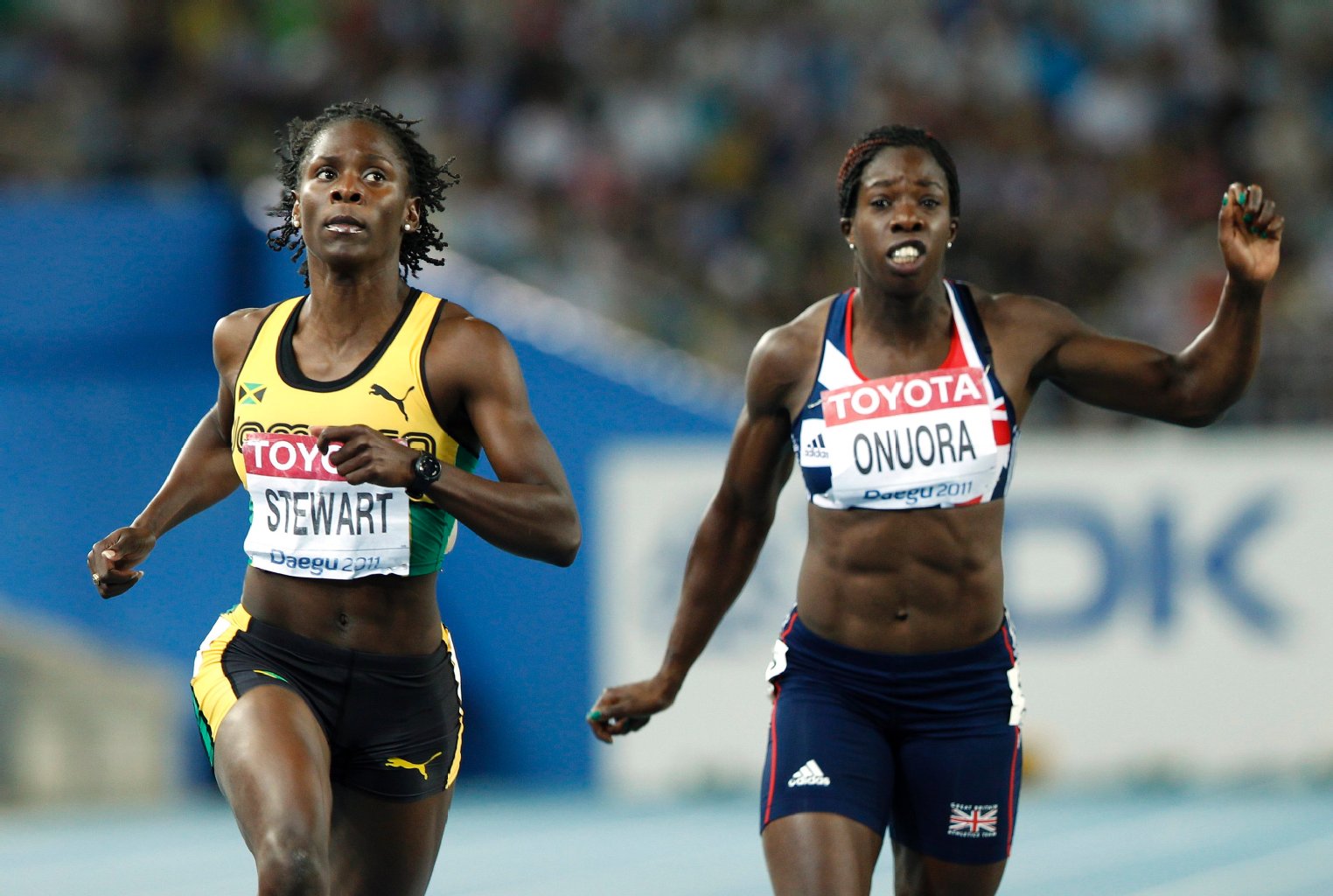 Kerron Stewart (Jamaica) und Anyika Onuora (Großbritannien)