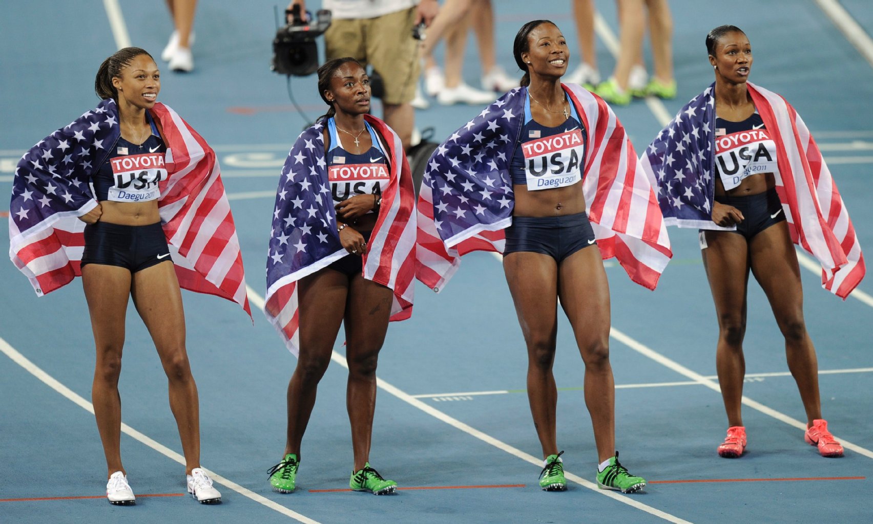 Gold gab's für die US-Mädels im 4x100-Meter Staffellauf.