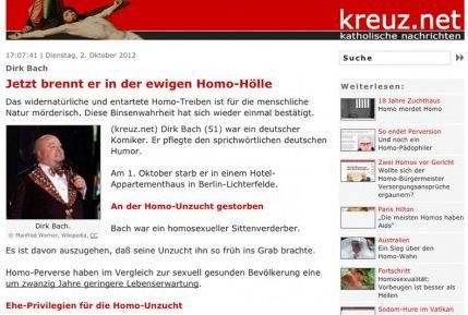 Image - Nach Hetze gegen Dirk Bach: Radikale katholische Website kreuz.net weiter offline