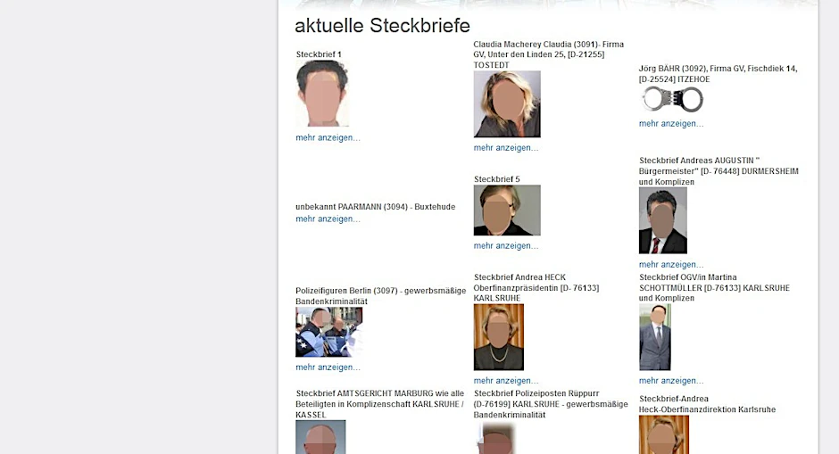 Auf der Internetseite des obskuren "Gerichtshof für Menschen" wurden mehrere Dutzend Steckbreife veröffentlicht.