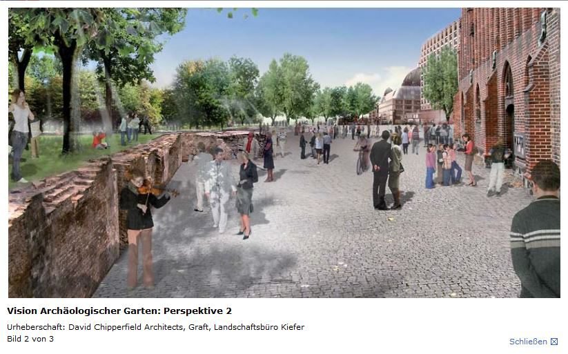 Ein archäologischer Garten lädt zum Spazieren durch die Geschichte Berlins ein. Vorm Roten Rathaus werden mittelalterliche Grundrisse freigelegt, sodass Besucher den Archäologen bei Grabungen zusehen können. Besondere Funde bleiben dauerhaft zugänglich. Wichtig ist auch, dass man die Straßenverläufe des alten und des modernen Berlin vergleichen kann.