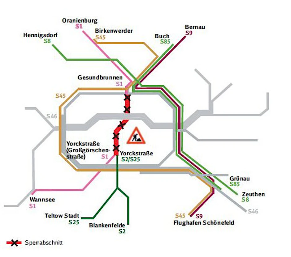 Die Karte zeigt die verschiedenen Streckenführungen, die bei der S-Bahn bis 4. Mai gelten, während im Tunnel für zwölf Millionen Euro gebaut wird. Unter anderem gibt es ein neues Zugsicherungssystem und neue Beleuchtung.