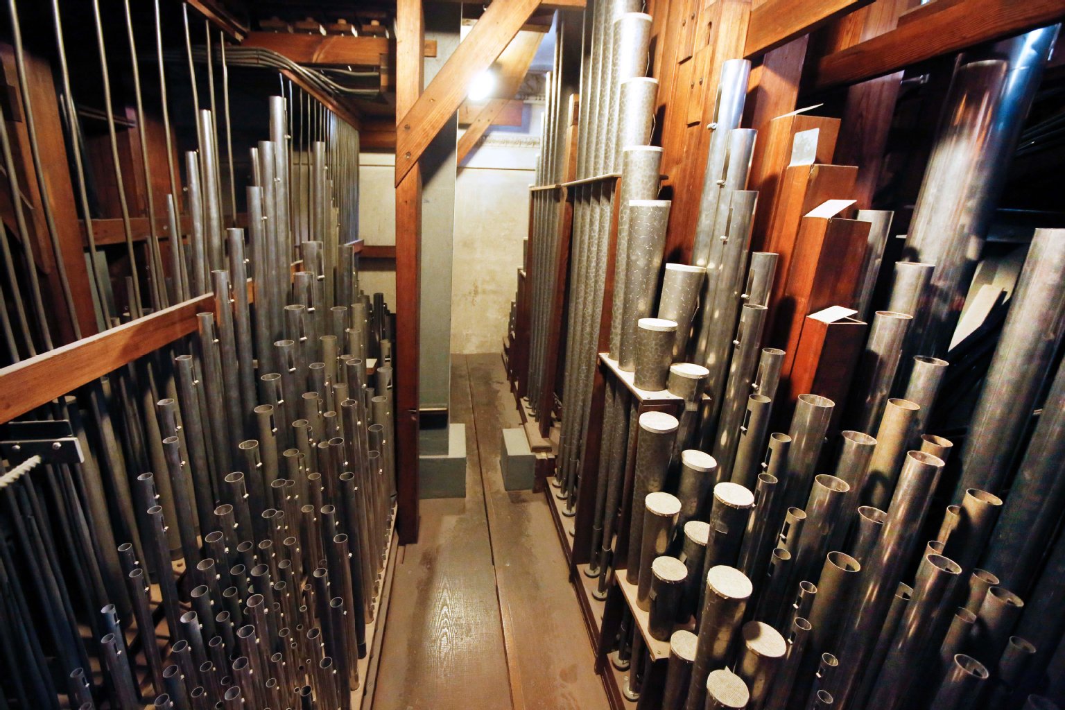 Die Orgel besteht aus insgesamt 7269 Pfeifen. „Wenn ich jeden Tag eine spielen würde, wäre ich 20 Jahre beschäftigt“, sagt Sieling. Die kleinste (für den höchsten Ton) ist nur wenige Millimeter groß, die größte (für den tiefsten Ton) 13 Meter! Als er die Orgel schuf, deckte Wilhelm Sauer einige der Pfeifen mit Gaze ab. Grund: Wenn kleine Insekten in die Rohre kriechen, kann das den Klang stark verändern oder ihn verhindern. Aus diesem Grund – und weil das Instrument mit der Zeit gewaltig einstaubt – muss die Orgel alle 25 Jahre komplett zerlegt und gereinigt werden.