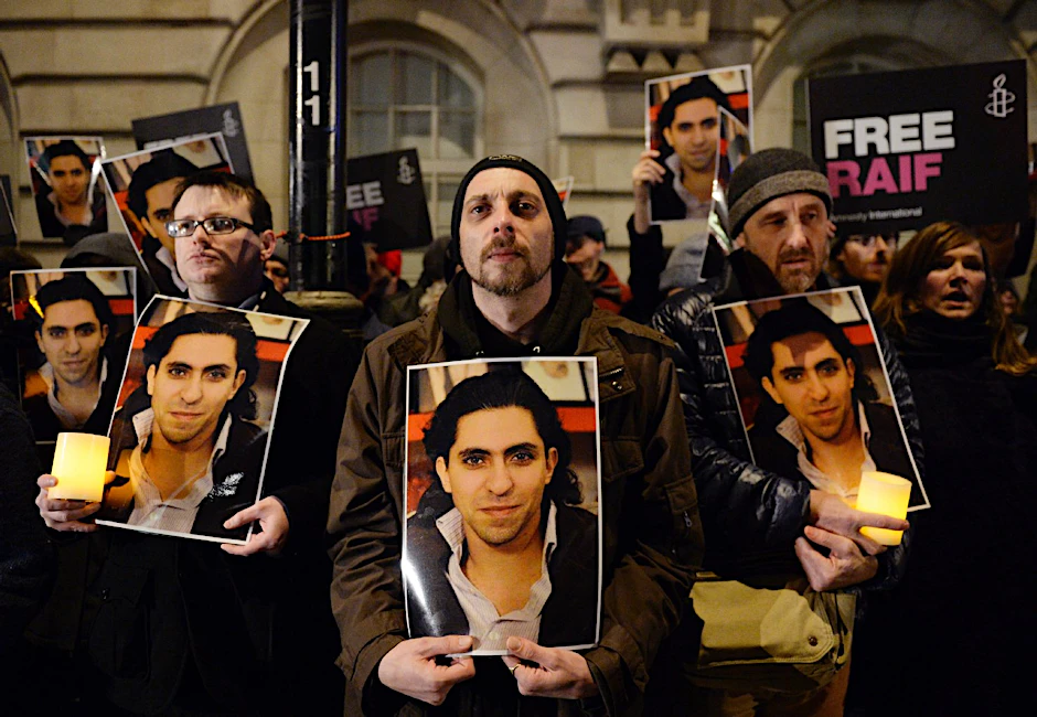 Proteste gegen die Prügelstrafe vor der Botschaft Saudi-Arabiens gab es auch in London.