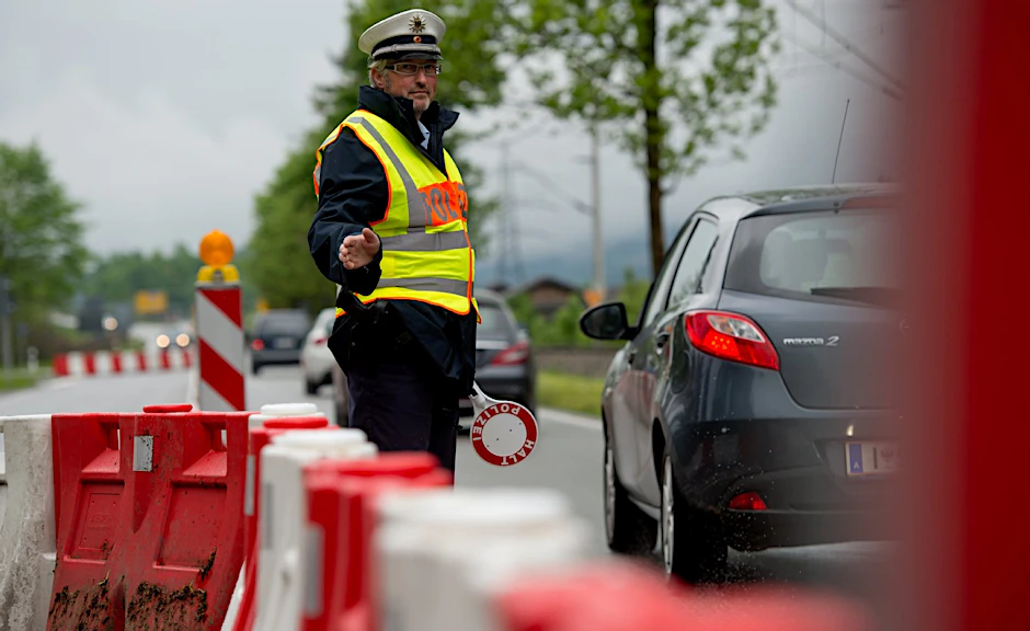 Grenzkontrolle rund um den G7-Gipfel am Grenzübergang in Mittenwald (Bayern) zwischen Deutschland und Österreich.
