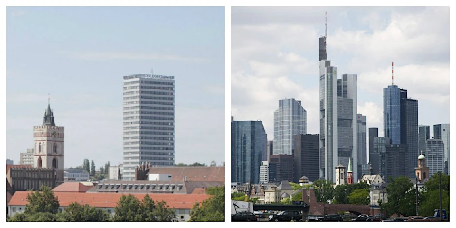 Vorsicht, Verwechselungsgefahr! Links ist Frankfurt an der Oder zu sehen, rechts Frankfurt am Main.
