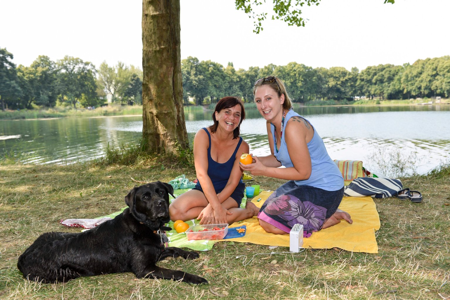 Mythos: Ich werde im Schatten braun - Am Ufer des Orankesees trifft der KURIER echte Sonnenanbeterinnen. Rike (43, Foto mitte), Sophie (24) und Hündin Jule (7) haben es sich auf einer Wiese gemütlich gemacht – im Schatten. Schließlich bekommt man keinen Sonnenbrand, wenn man sich in den Schatten legt. „Das denken viele“, sagt Rike. „Aber es ist falsch!“ Sie hat Recht – guter Sonnenschutz ist auch im Schatten wichtig, warnen Haut-Experten. Wolken, Bäume oder Sonnenschirme halten nur einen Teil der UV-Strahlung ab. Ein großer Teil wird von Staubpartikeln gebrochen, verläuft parallel zur Erdoberfläche, trifft uns von der Seite und macht auch braun.