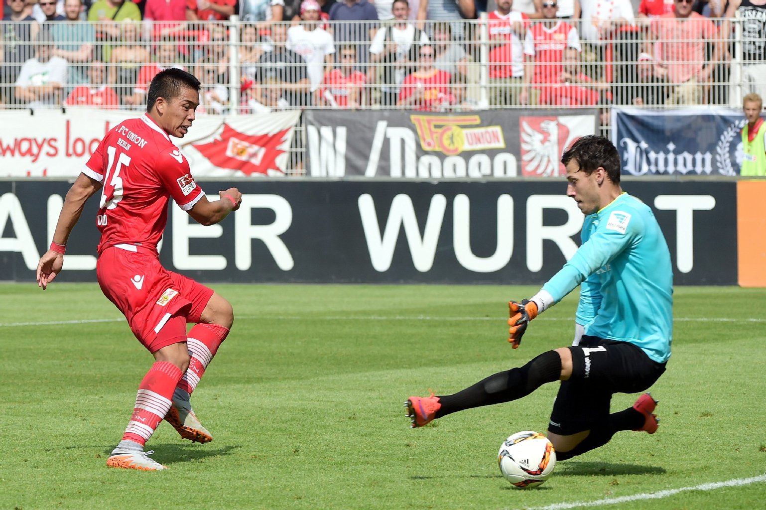 Da war die Welt der Unioner noch in Ordnung: Wood trifft zum 2:1 in der 72. Minute.