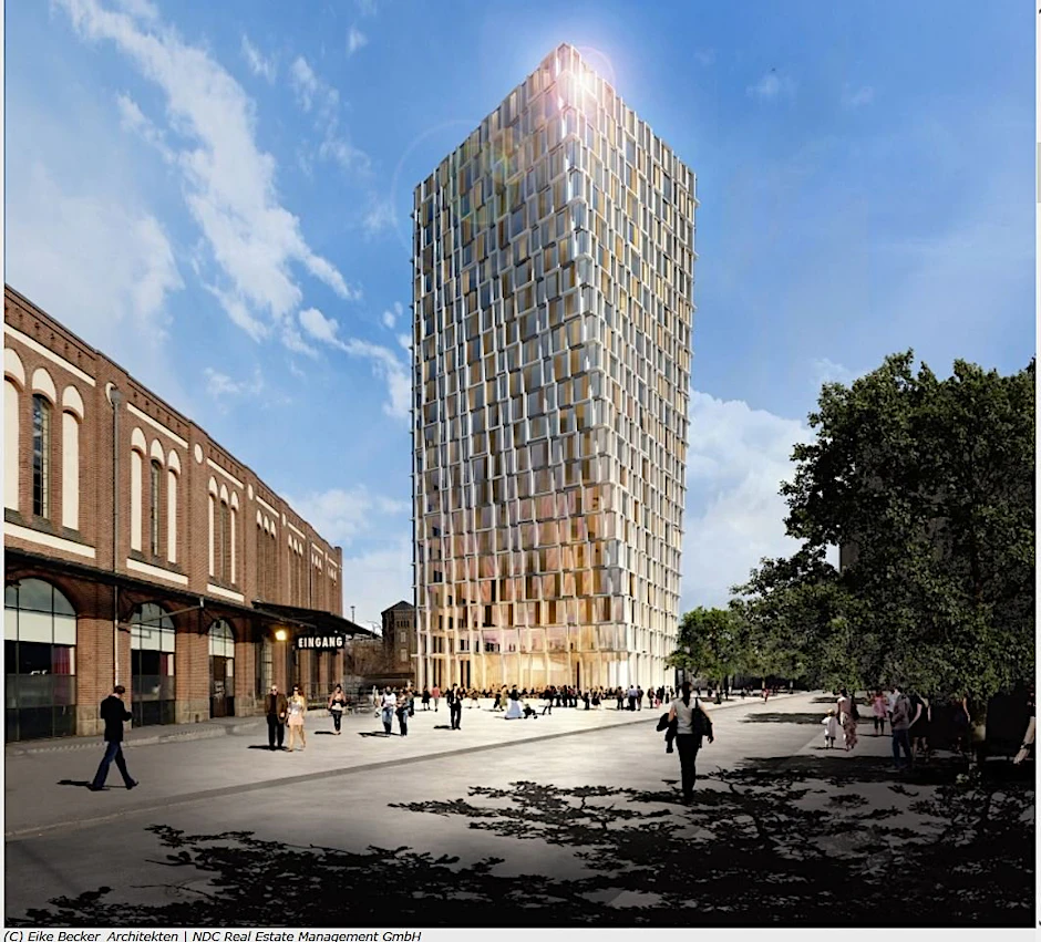 Das künftige „Hochhaus Am Postbahnhof“ wird vom Architekten Eike Becker gestaltet (Grafik).