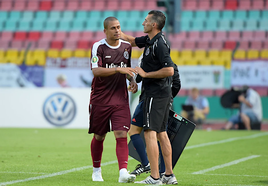 BFC-Trainer Thomas Stratos und BFC-Star Thiago Rockenbach – unzufrieden mit dem bisherigen Saisonverlauf beim Regionalligisten sind all beide.