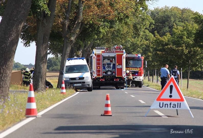 Das schreckliche Ende: Retter der Polizei und der Feuerwehr an der Unfallstelle bei Schwanebeck.