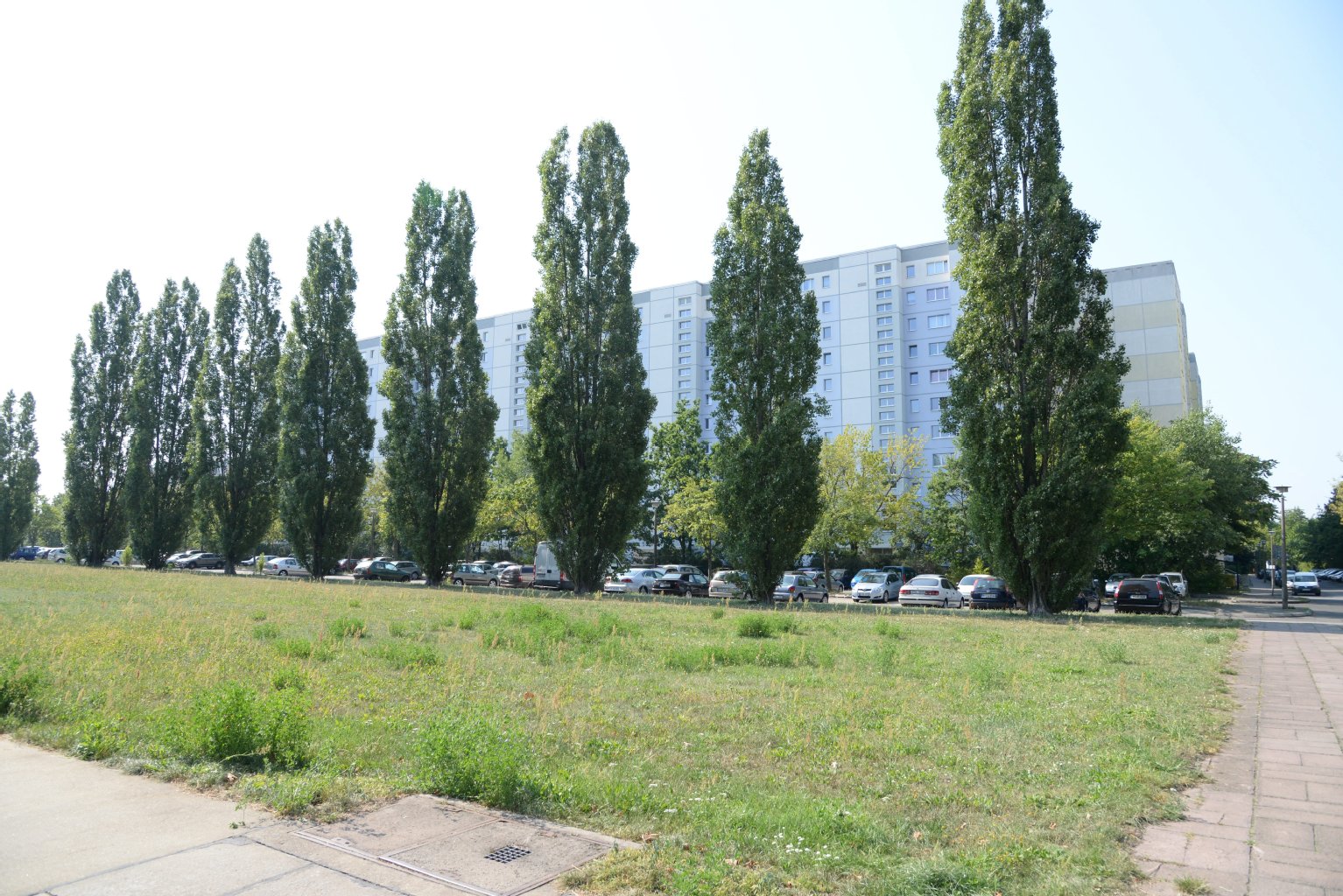 Die Grünfläche und die Parkplätze zwischen Michelangelo- und Hanns-Eisler-Straße („Mühlenviertel“) sollen mit Wohnhäusern bebaut werden.
