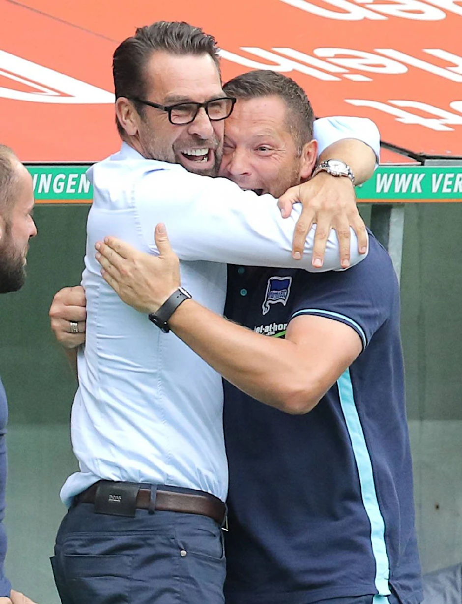 Männerfreundschaft: Michael Preetz und Pal Dardai kickten jahrelang zusammen im blau-weißen Trikot. Jetzt leiten sie Herthas Geschicke als Manager und Cheftrainer.