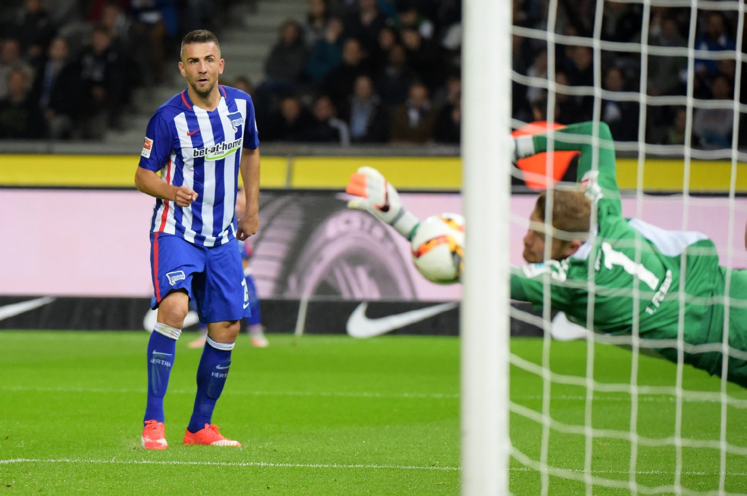 Da ist das Tor: Ibisevic erwischt eine Hereingabe von Plattenhardt mit dem Kopf, FC-Keeper Horn kann nicht eingreifen.