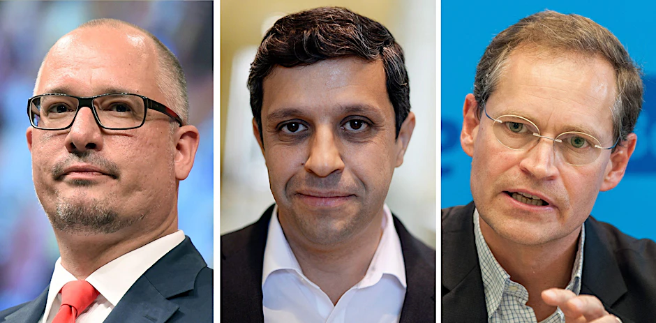 SPD-Chef Jan Stöß (li) kandidiert zum ersten Mal für das Berliner Parlament. Zwischen SPD-Fraktionschef Raed Saleh (m.) und Stöß droht ein Machtkampf. Aber Michael Müller (re.) bleibt die unangefochtene Nr. 1 in der Berliner SPD. 