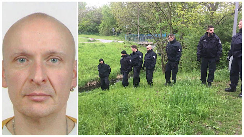 Polizisten suchten am Mittwoch im Landschaftspark Wuhletal nach dem Tatverdächtigen (l.).