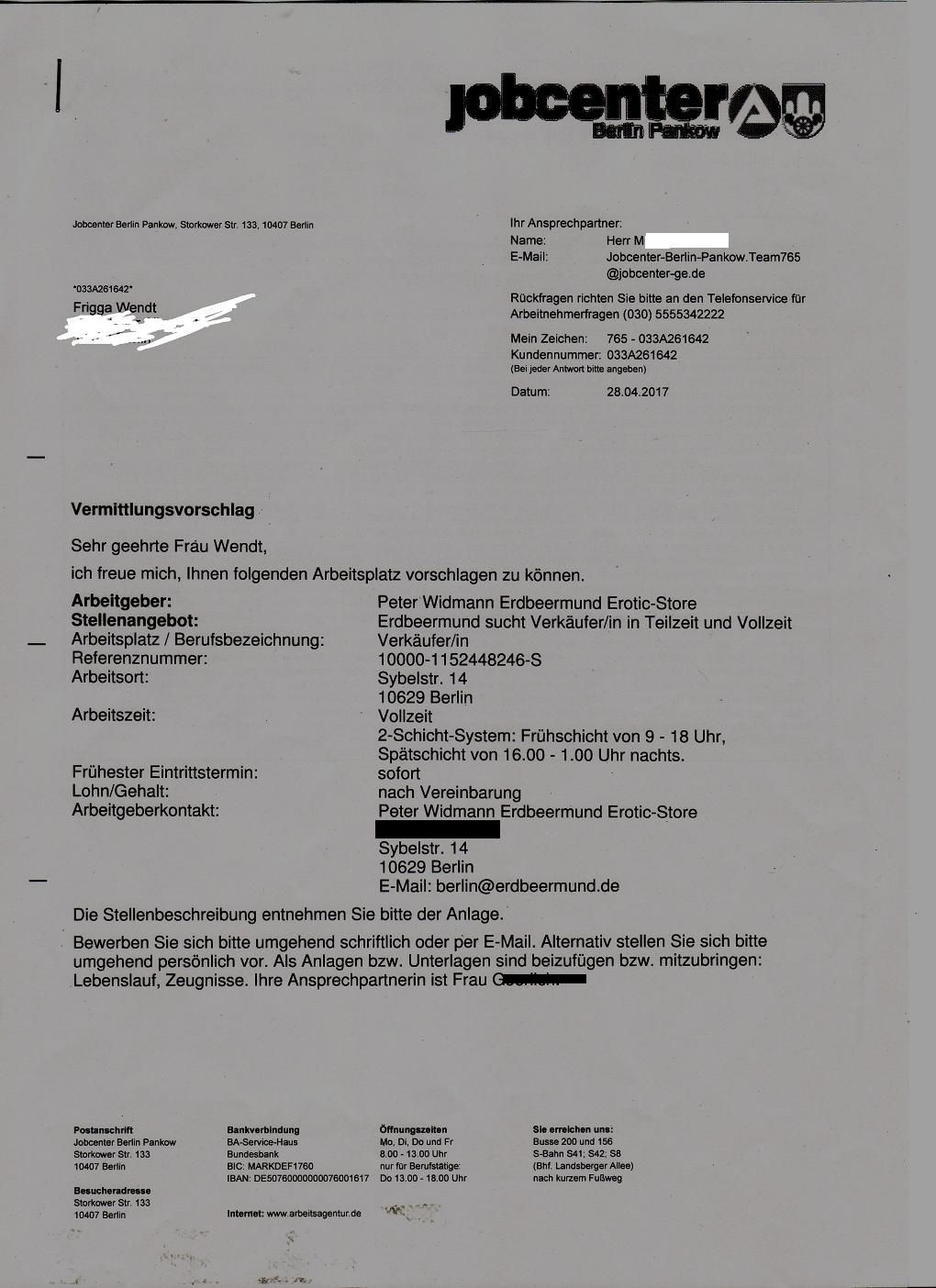 Das Schreiben mit der Sex-Aufforderung.
