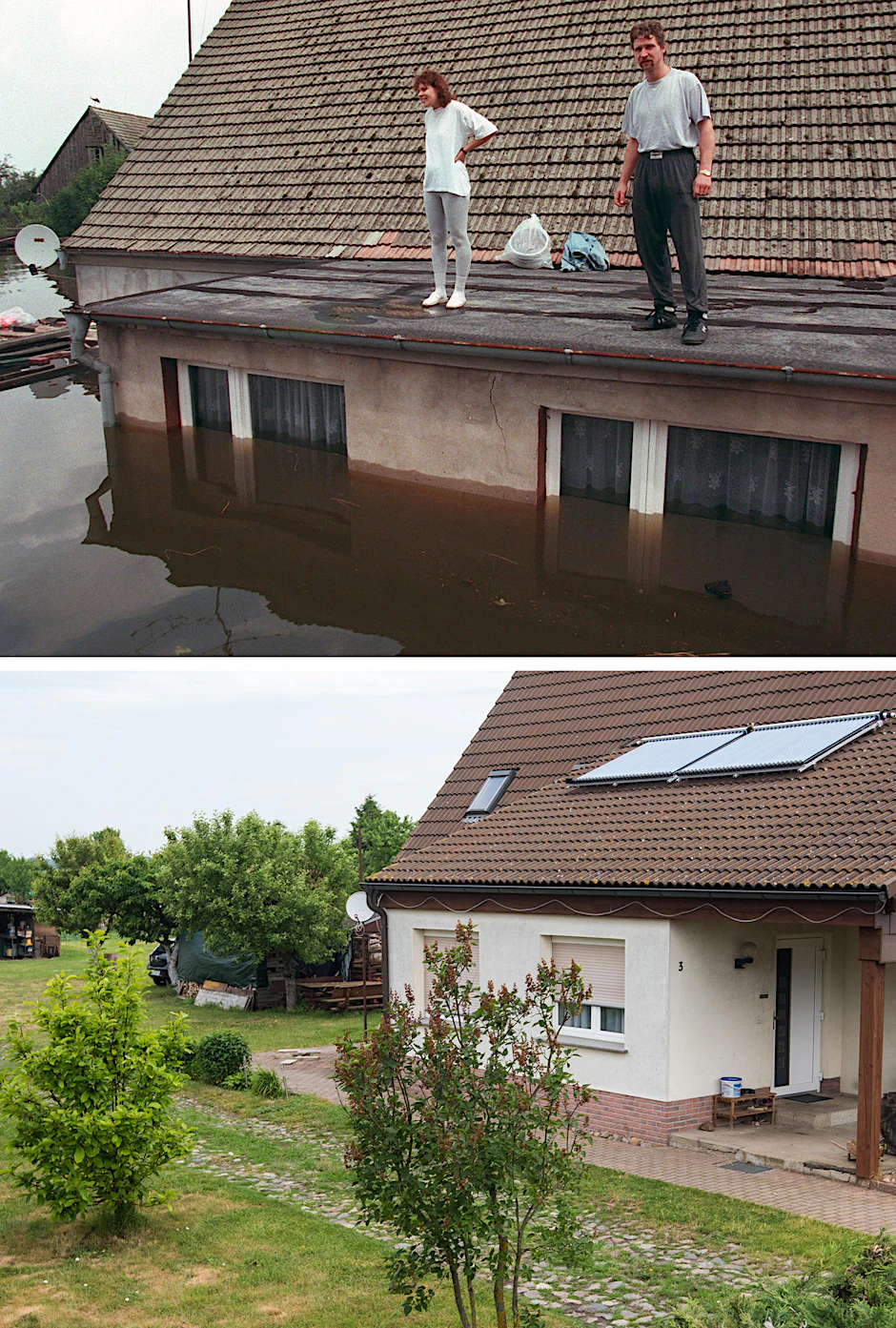 Katrin und Mario Weiland schauen an einem der schlimmsten Tage ihres Lebens auf die Flut.