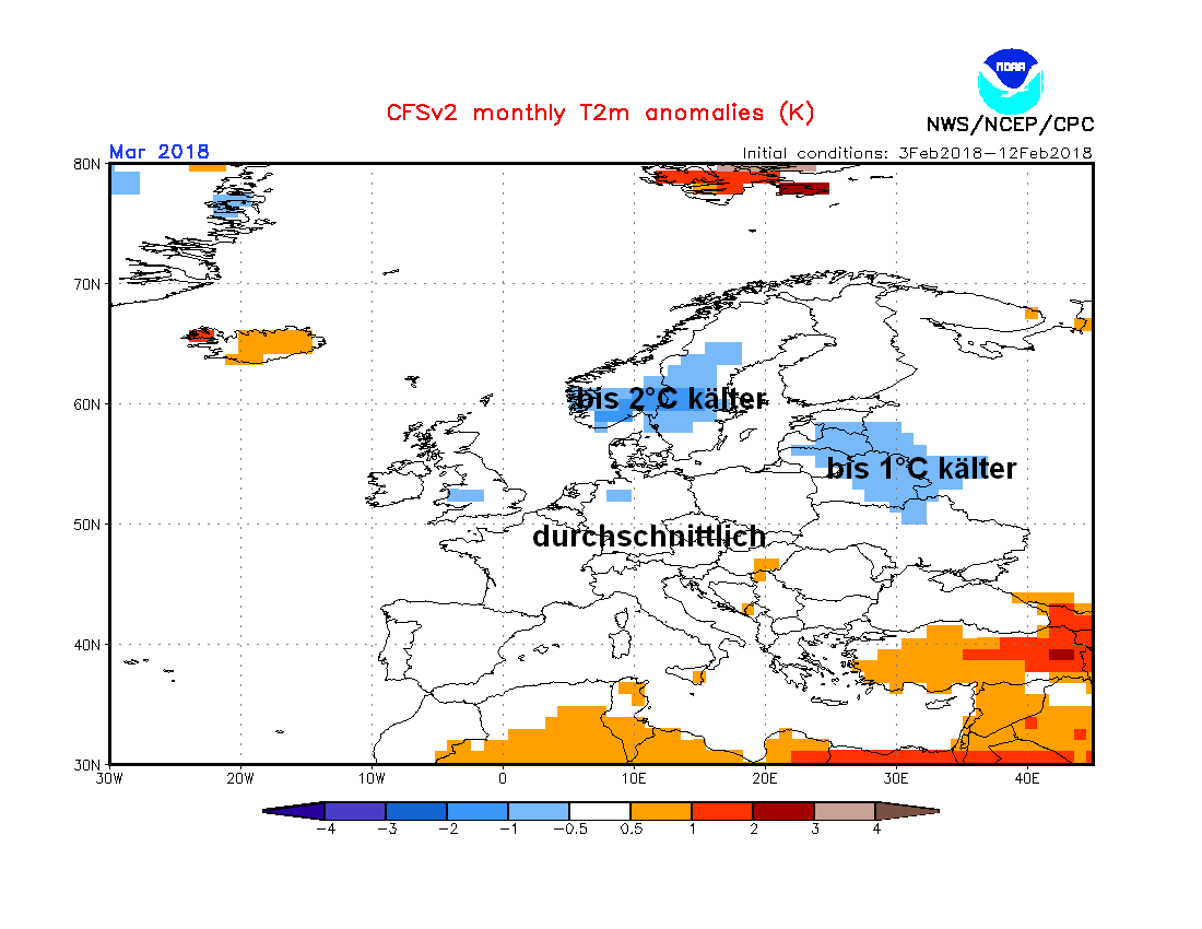 Der NOAA-Trend für den März: Eher zu kalt als zu warm.
