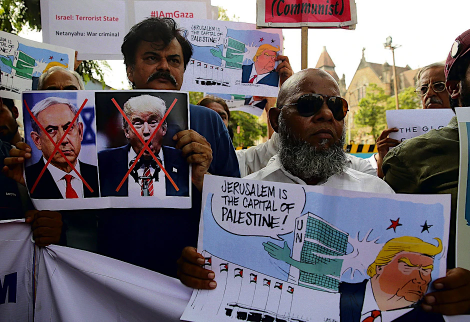 Proteste gegen die Verlegung der US-Botschaft nach Jerusalem gab es auch im indischen Mumbai.