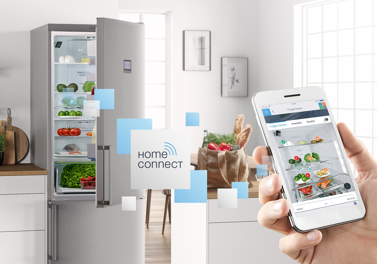 Alles ist vernetzt: Der Kühlschrank von Bosch meldet dem Smartphone, was fehlt und bestellt online.