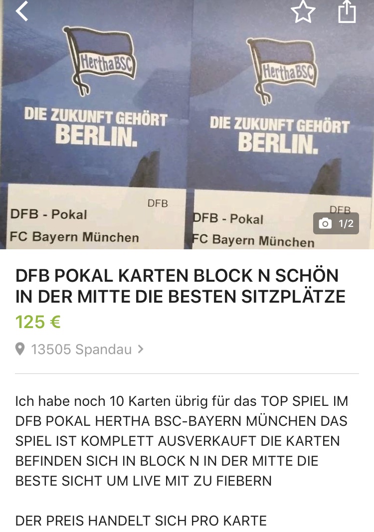 Eine Frau aus Spandau wittert auf Ebay Kleinanzeigen das große Geschäft, will 125 Euro für ein Ticket haben