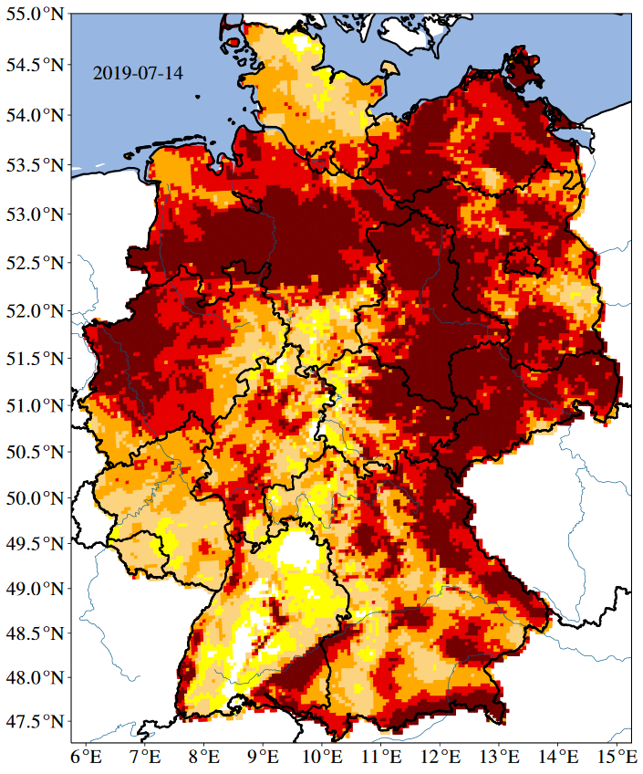 Der Dürremonitor Deutschland zeigt, wie ausgetrocknet unsere Böden sogar bis in Schichten von 1,8 m Tiefe mittlerweile sind: Die Dürre ist weit verbreitet, die einzelnen Schauer und Gewitter bringen keine Linderung der extremen Bodendürre in Deutschland.