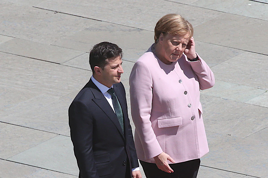 Angela Merkel (CDU) mit Wolodymyr Selenskyj, Präsident der Ukraine.