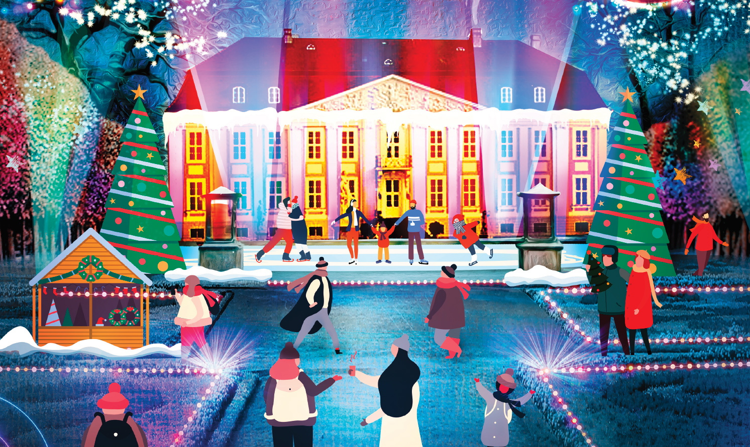 Eisbahn und Buden: So soll der Weihnachtsmarkt vor dem Schloss Friedrichsfelde aussehen.