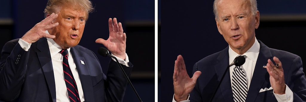 Donald Trump (l), Präsident der USA und Joe Biden (r), Präsidentschaftskandidat der Demokraten, während ihrem letzten TV-Duell. 