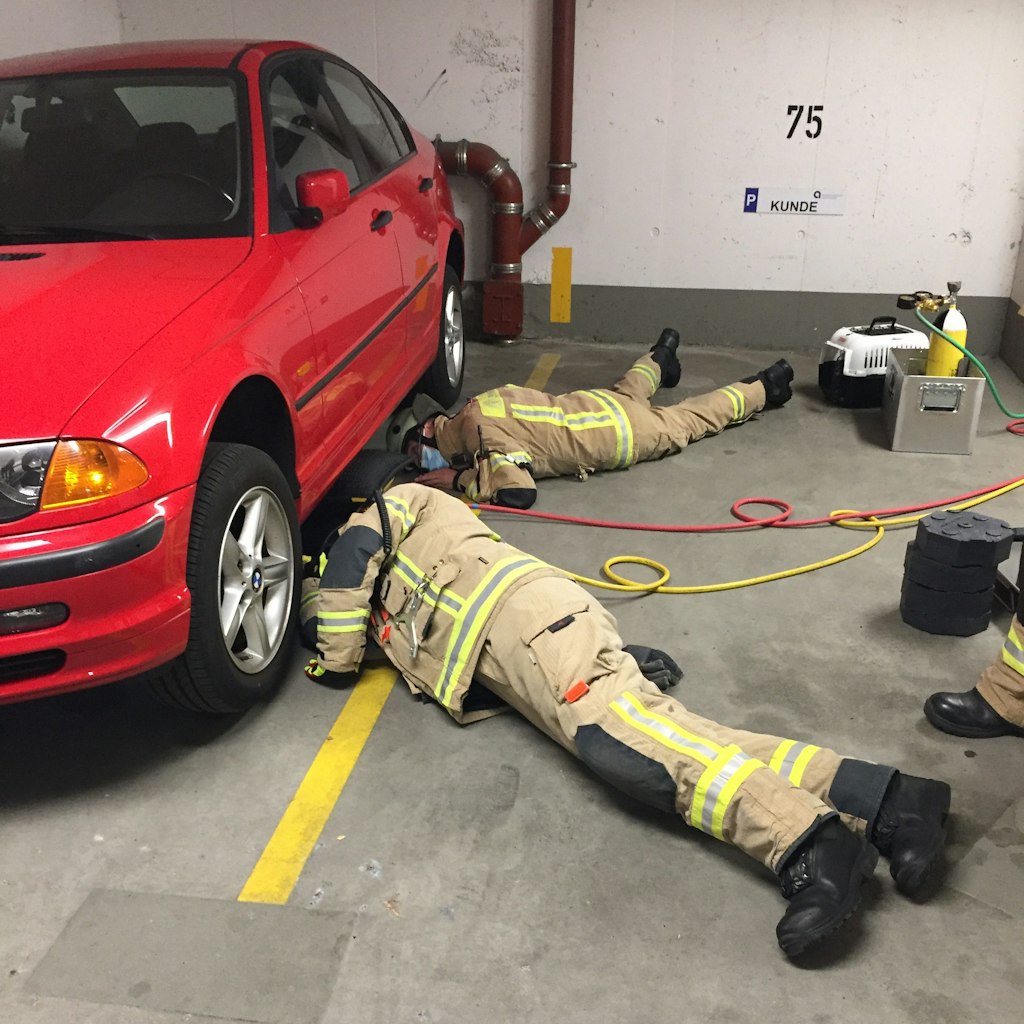 Die Feuerwehrleute bei der Rettung des Tiers.