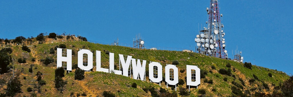 Das berühmte Hollywood Zeichen in den Bergen der Hollywood Hills oberhalb des Stadtteils Hollywood in Los Angeles.