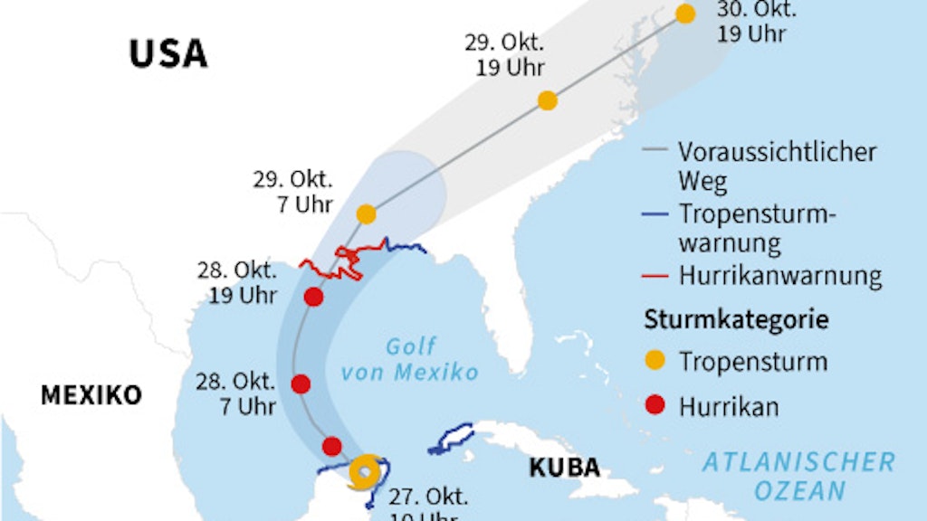 Hurrikan Zeta zieht über die mexikanische Halbinsel: Karte mit voraussichtlichem Weg. 