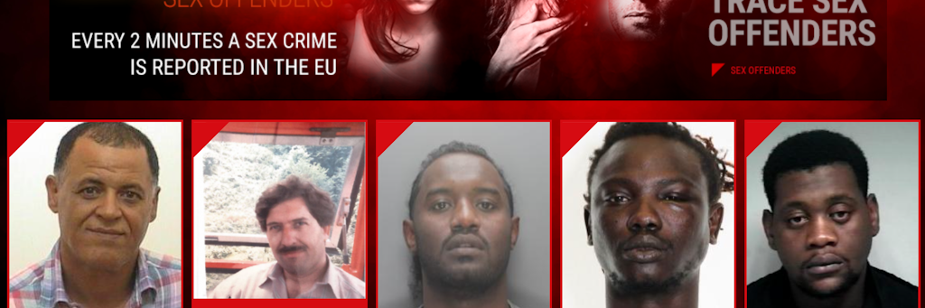 Der Screenshot der Webseite von Europol, "eumostwanted.eu", zeigt einige der gefährlichsten Sexualstraftäter Europas.