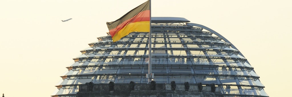 Die Glaskuppel auf dem Reichstagsgebäude. 