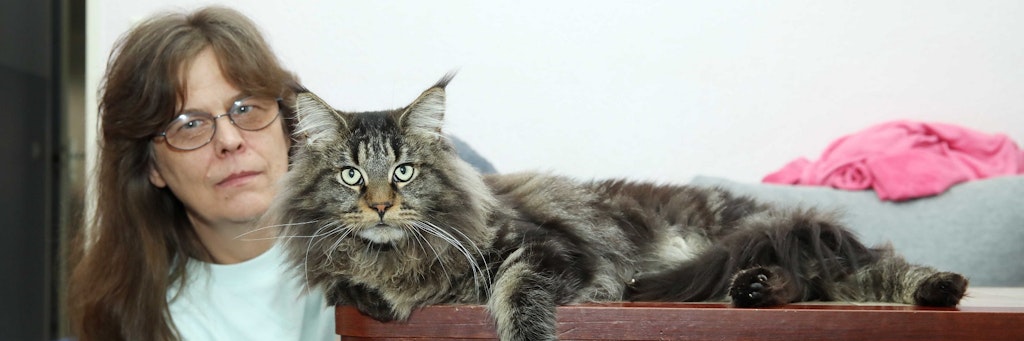 Petra Mallabar (54) mit ihrem Maine-Coon-Kater Balou – er ist schwer krank, leidet unter einer chronischen Darmentzündung.