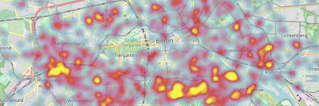 Die Karte der Berliner Polizei zeigt die Hotspots der Fahrraddiebstähle.