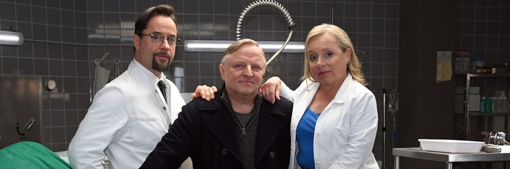 Die Schauspieler Jan Josef Liefers (l-r), Axel Prahl und ChrisTine Urspruch 