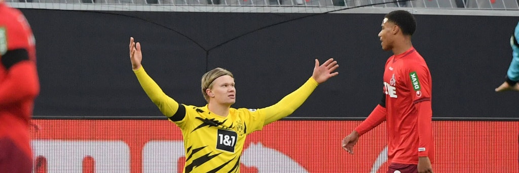 Kann es selbst nicht fassen: BVB-Stürmer Erling Haaland vergab gegen Köln beste Chancen – die dickste in der Nachspielzeit. 