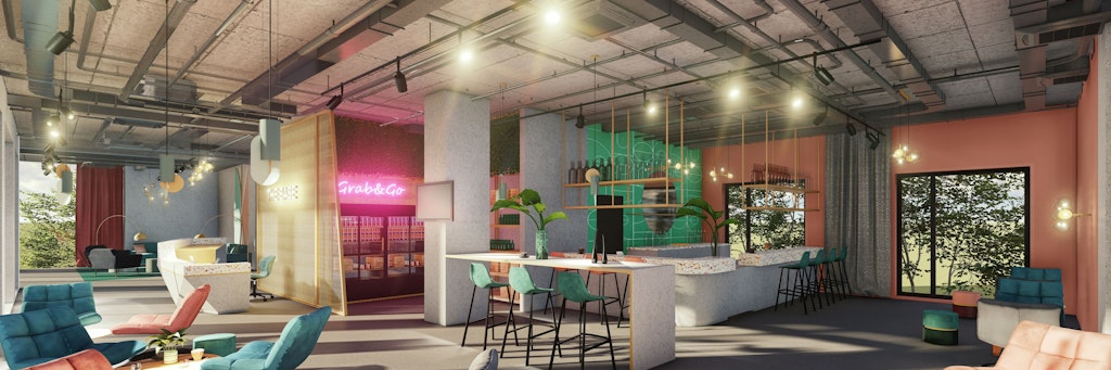 Herzstück der Wohnanlage soll die Rezeption mit Bar und Dachterrasse werden.