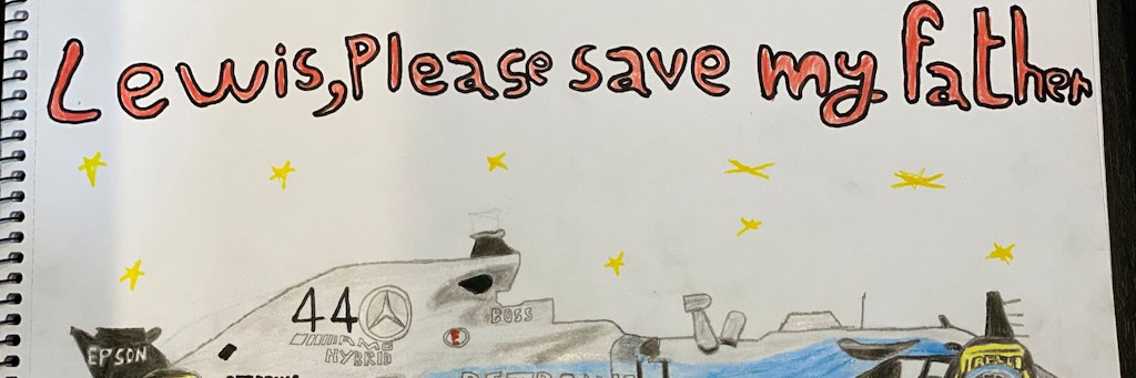 Der elfjährige Ahmed Ramadhan malte ein Bild von Hamiltons Rennwagen. Er hofft, dass der Formel-1-Pilot seinem Vater helfen kann.